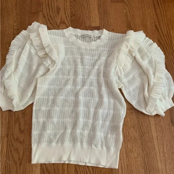 Ulla Johnson Cream Short Sleeve Sweater in Loose Knit Size XS - Picture 2 of 9